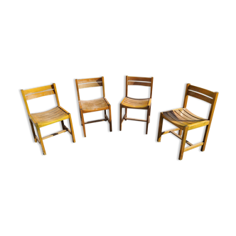 Set de 4 chaises à lattes en hêtre massif des années 70
