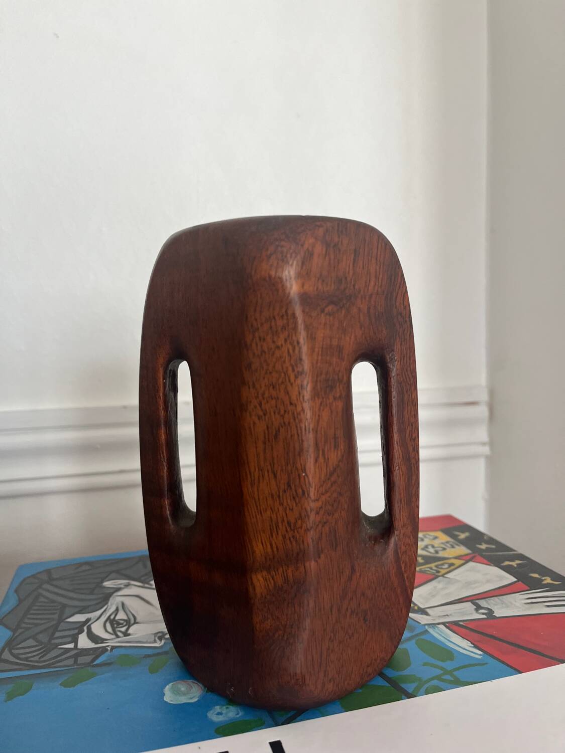 Brutalist wooden vase from the 80s