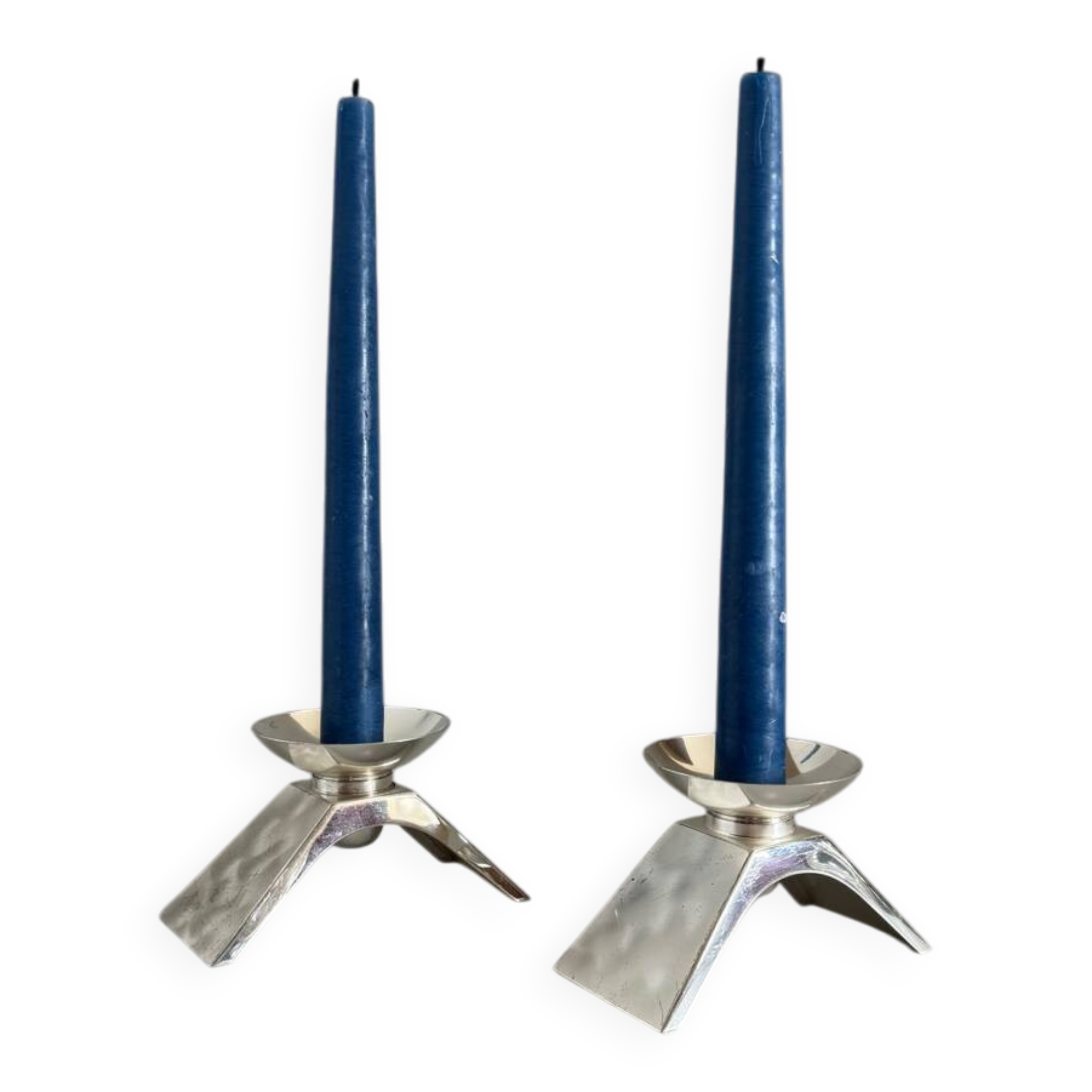Vintage Modernist Pair Of WMF Ikora Silver Plated Candle Holders