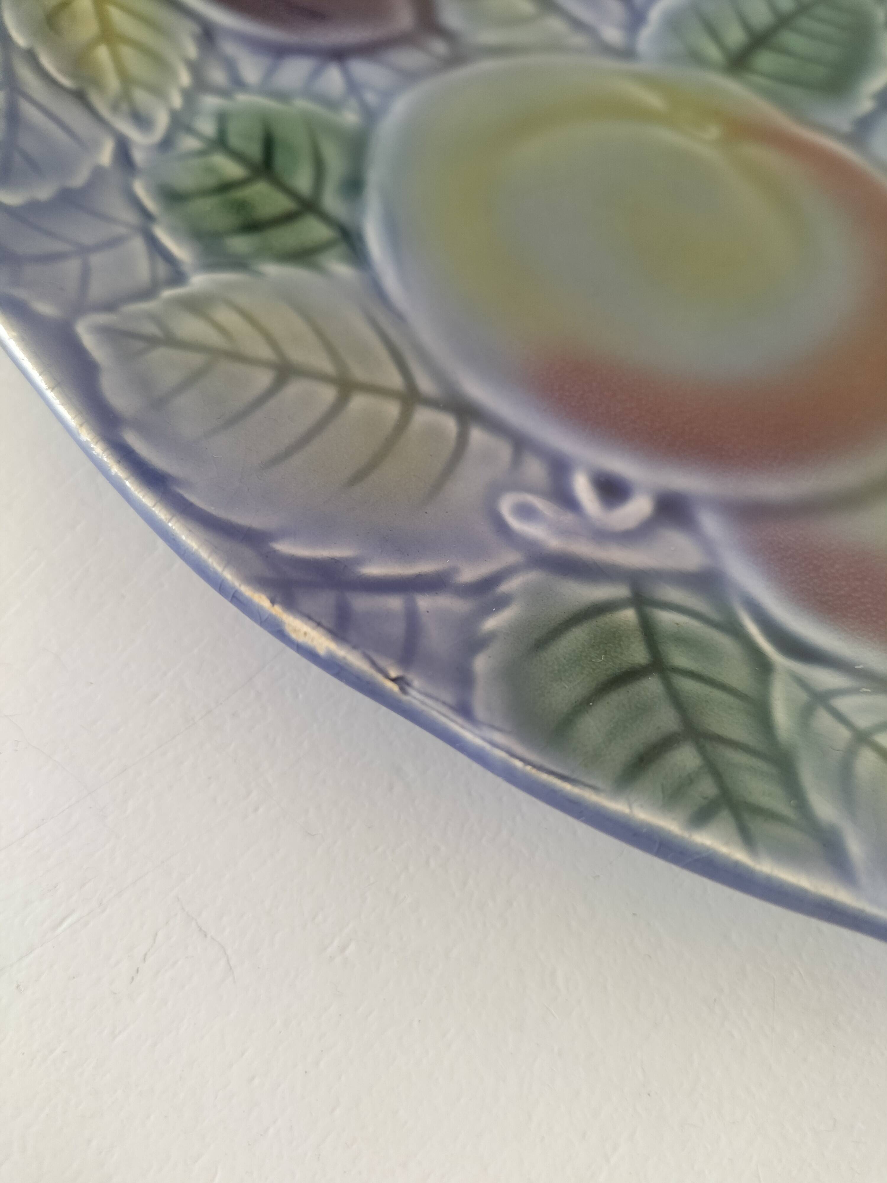 Large barbotine plate Salins blue lavender 80s