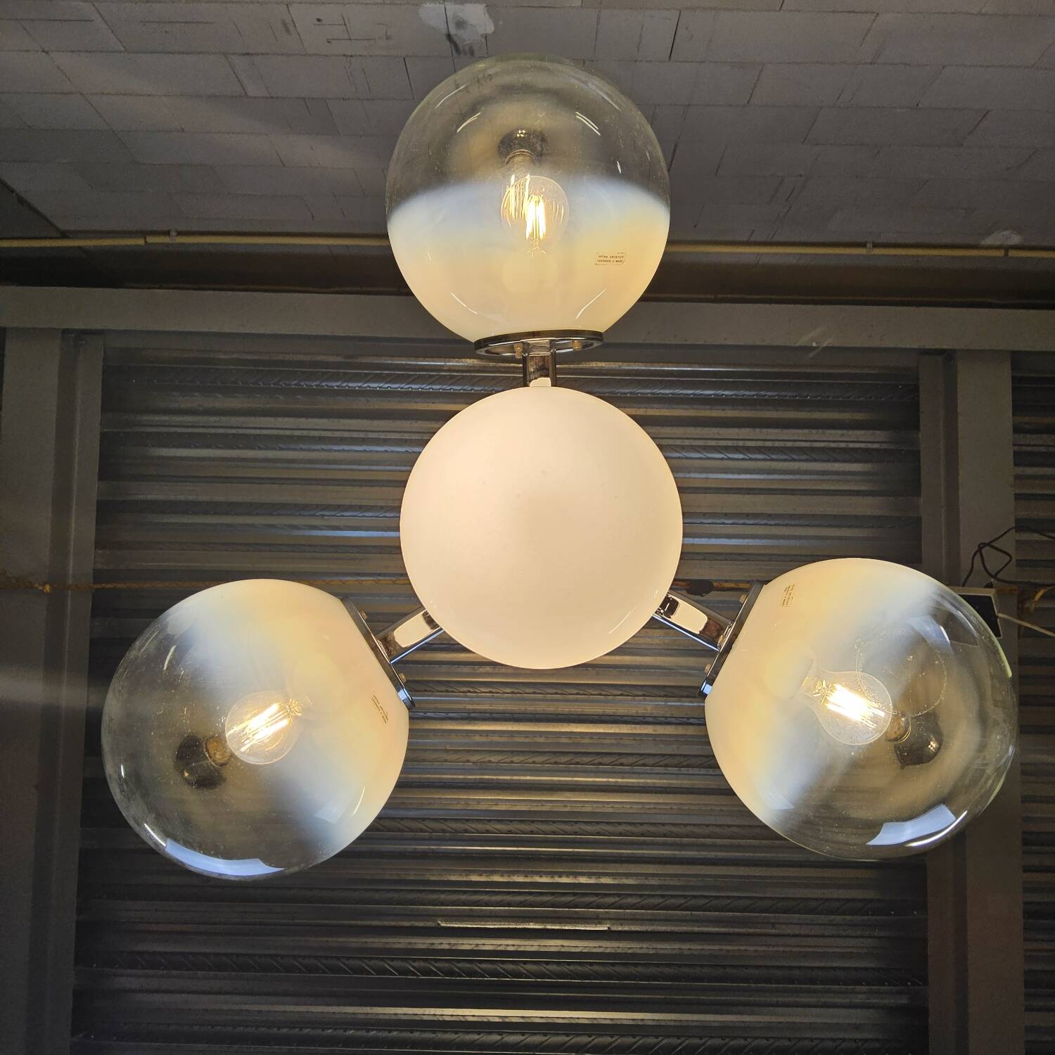Vintage Space Age Chrome and Murano Glass Italian Pendant Lamp