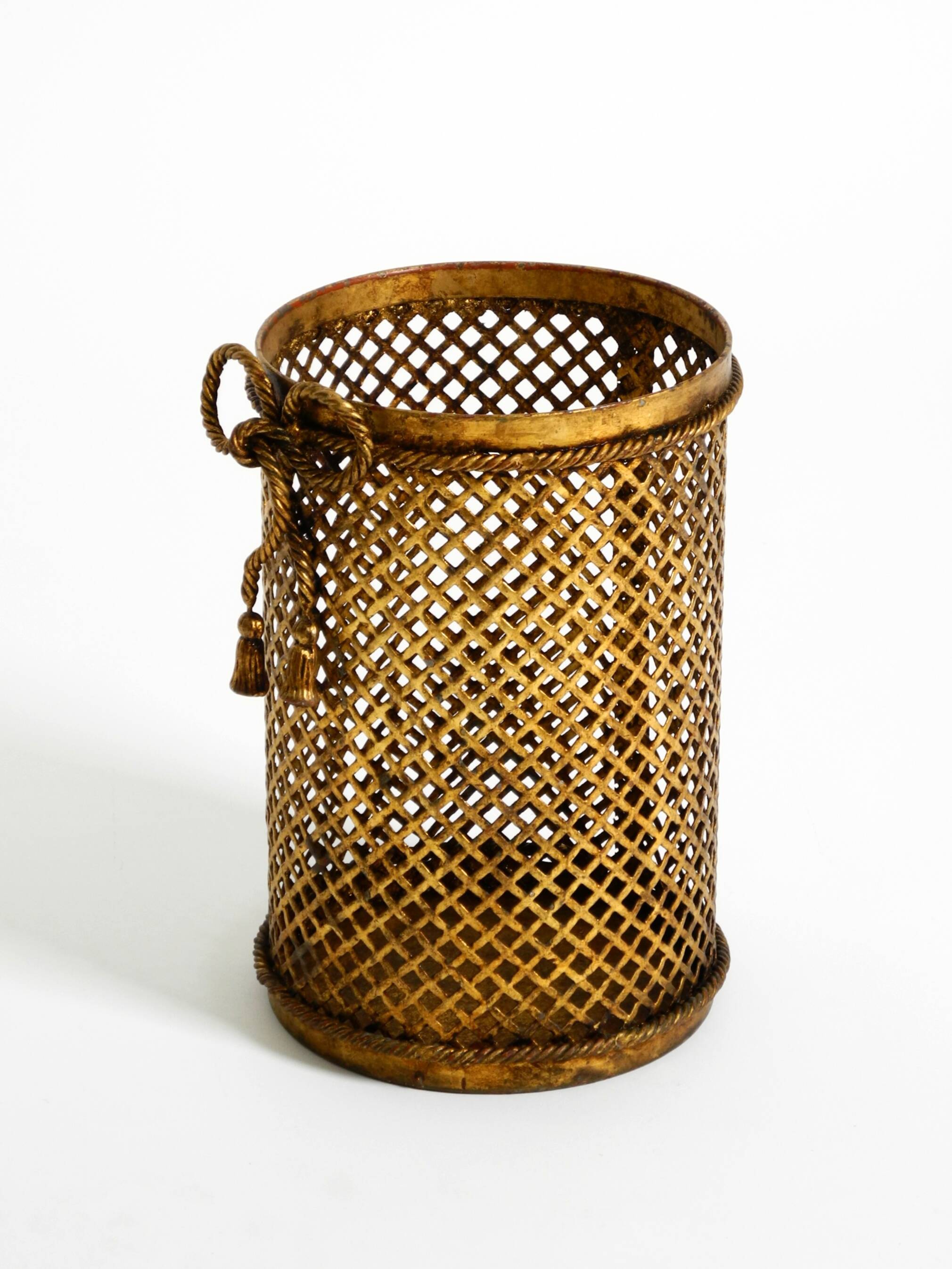 Mid Century Italian Regency Gilt Metal Waste Paper Bin from Li Puma