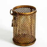 Mid Century Italian Regency Gilt Metal Waste Paper Bin from Li Puma