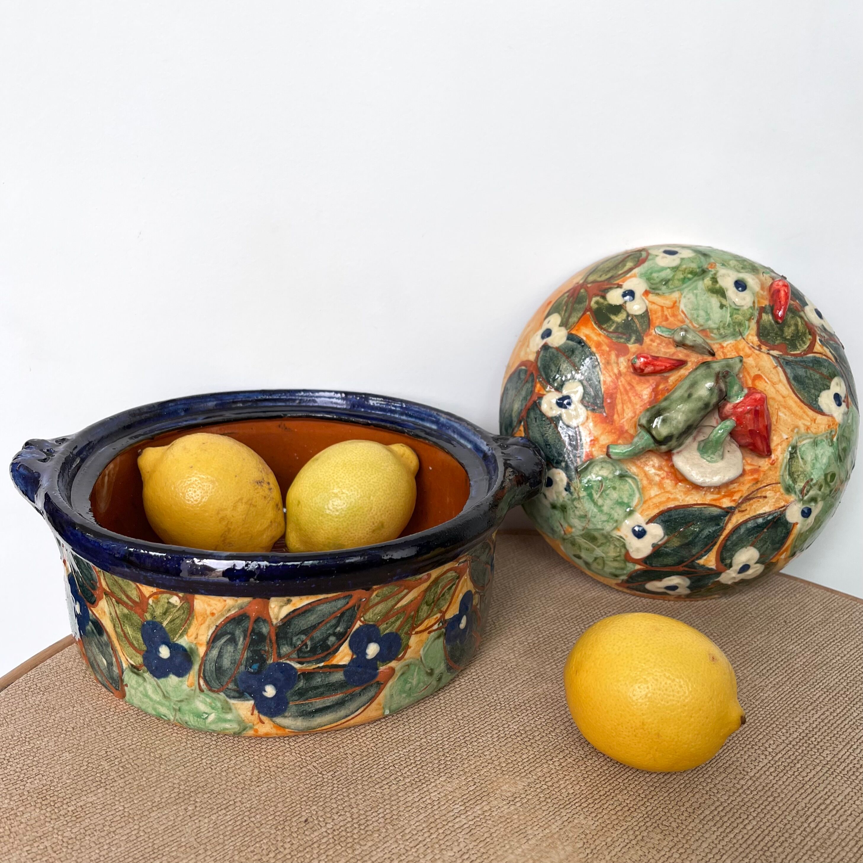 Old vegetable tureen in glazed terracotta