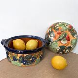 Old vegetable tureen in glazed terracotta