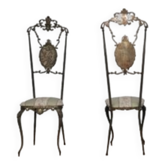 Hollywood regency chiavarine brass side chairs, 1930s, set of 2