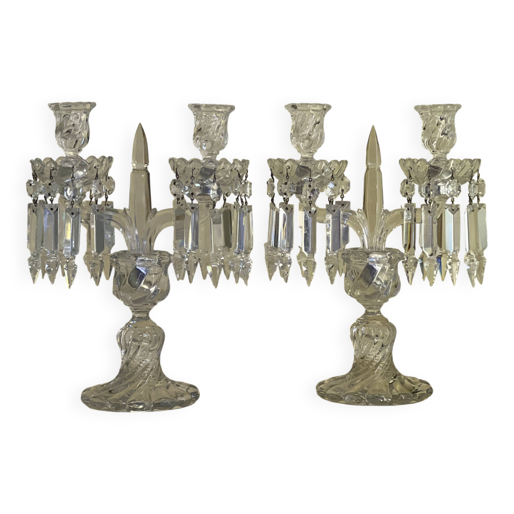 Pair of Baccarat Crystal Girandole Candlesticks