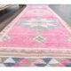 Vintage Pink Geometric Turkish Hand-Knotted Runner 92x342