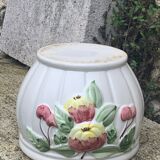 White glazed ceramic pot cover slurry vintage fruit