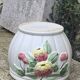 White glazed ceramic pot cover slurry vintage fruit