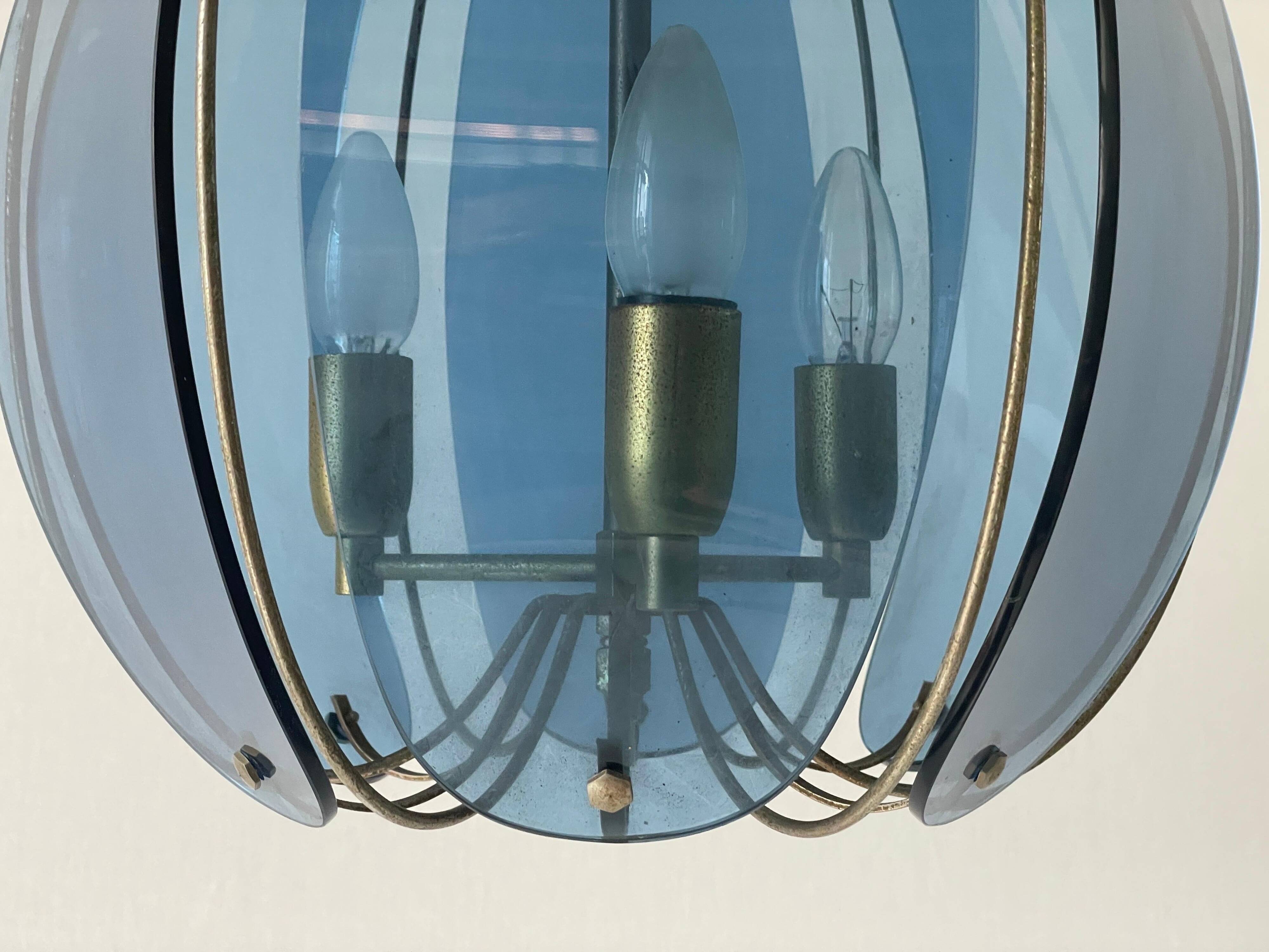 Blue glass ceiling light with exclusive Italian design by VECA, 1960s, Italy.
