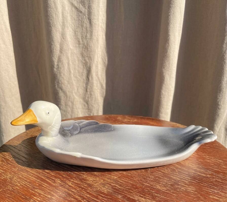 Plate barbotine duck / goose (French pottery)