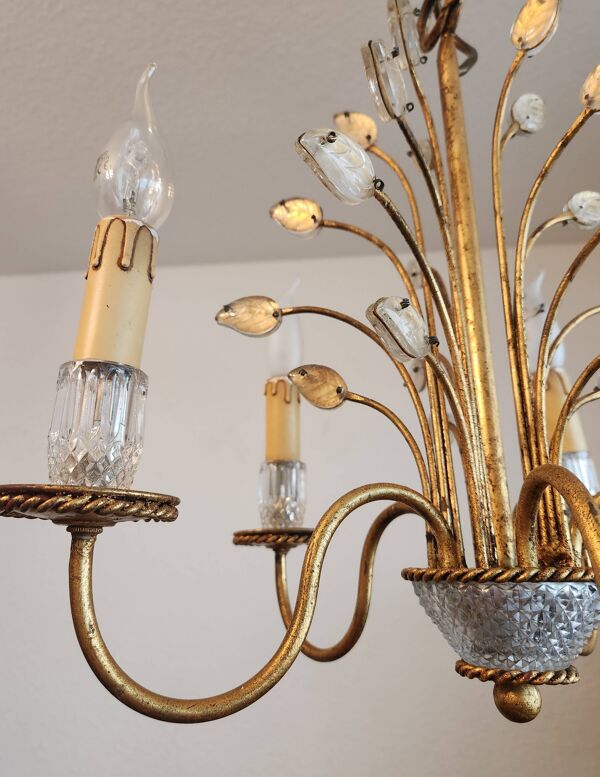 Lustre vintage doré Maison Baguès en cristal des années 60-70 France
