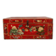 Antique Hand Painted Chest, Floral Decor on Red Background, 19th Century