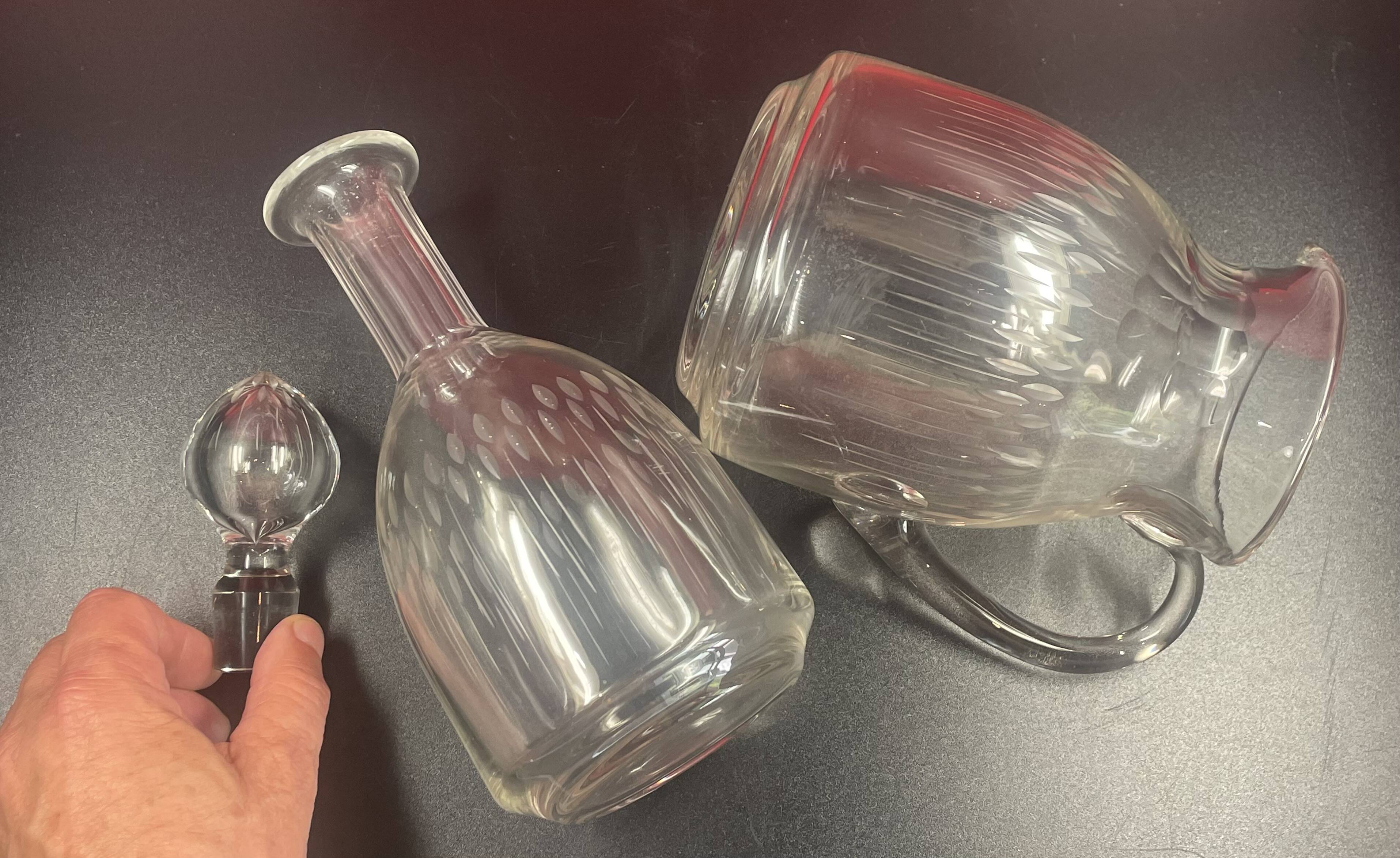 Carafe and water pot crystal cut 20th decanter, guest room decor