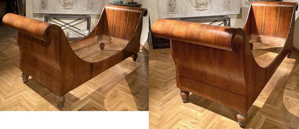 Set of 19th Century Italian Empire Flamed Walnut Sleigh Beds or Daybeds