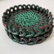 Pair of enamelled woven ceramic trinket trays signed BL, Le Brusc (Var)