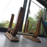 Table basse Art déco en verre, bois et laiton