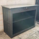 Old counter with gray patina, zinc top and a drawer