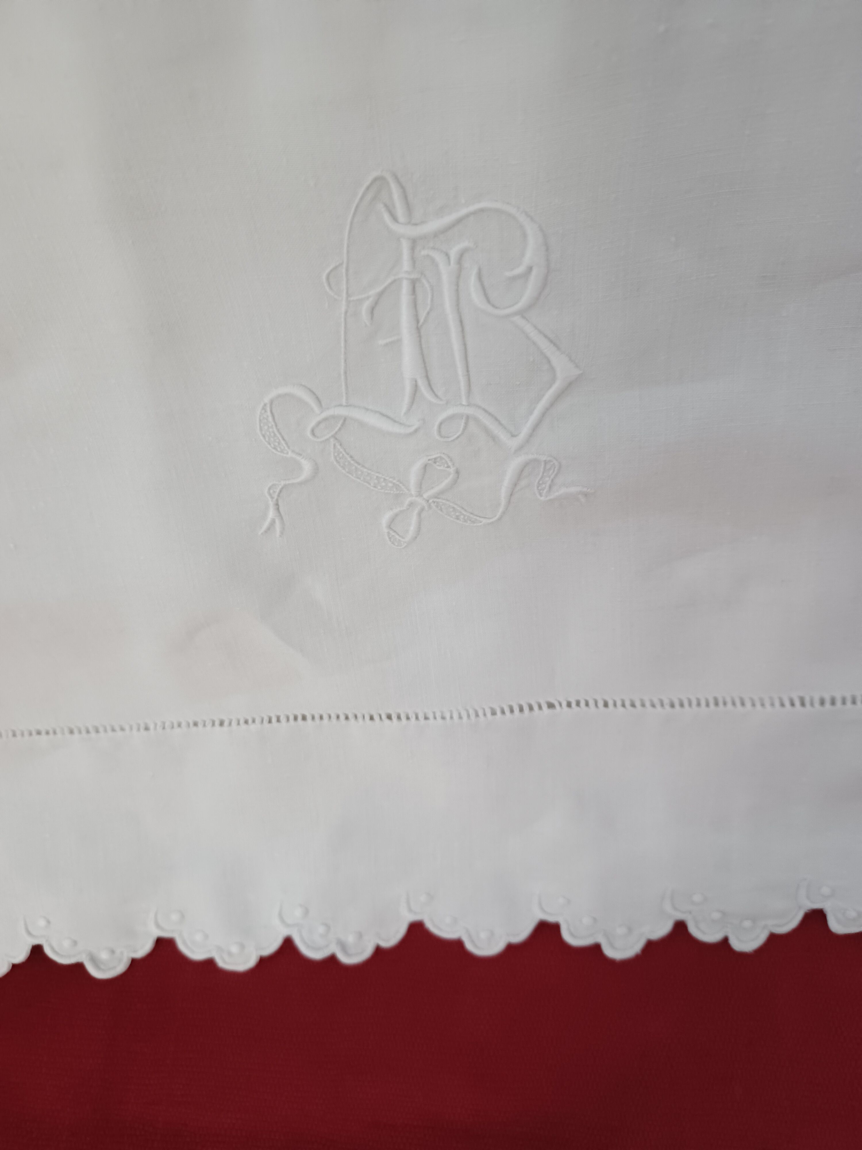 Sheet hand embroidered thread monogram A.B.
