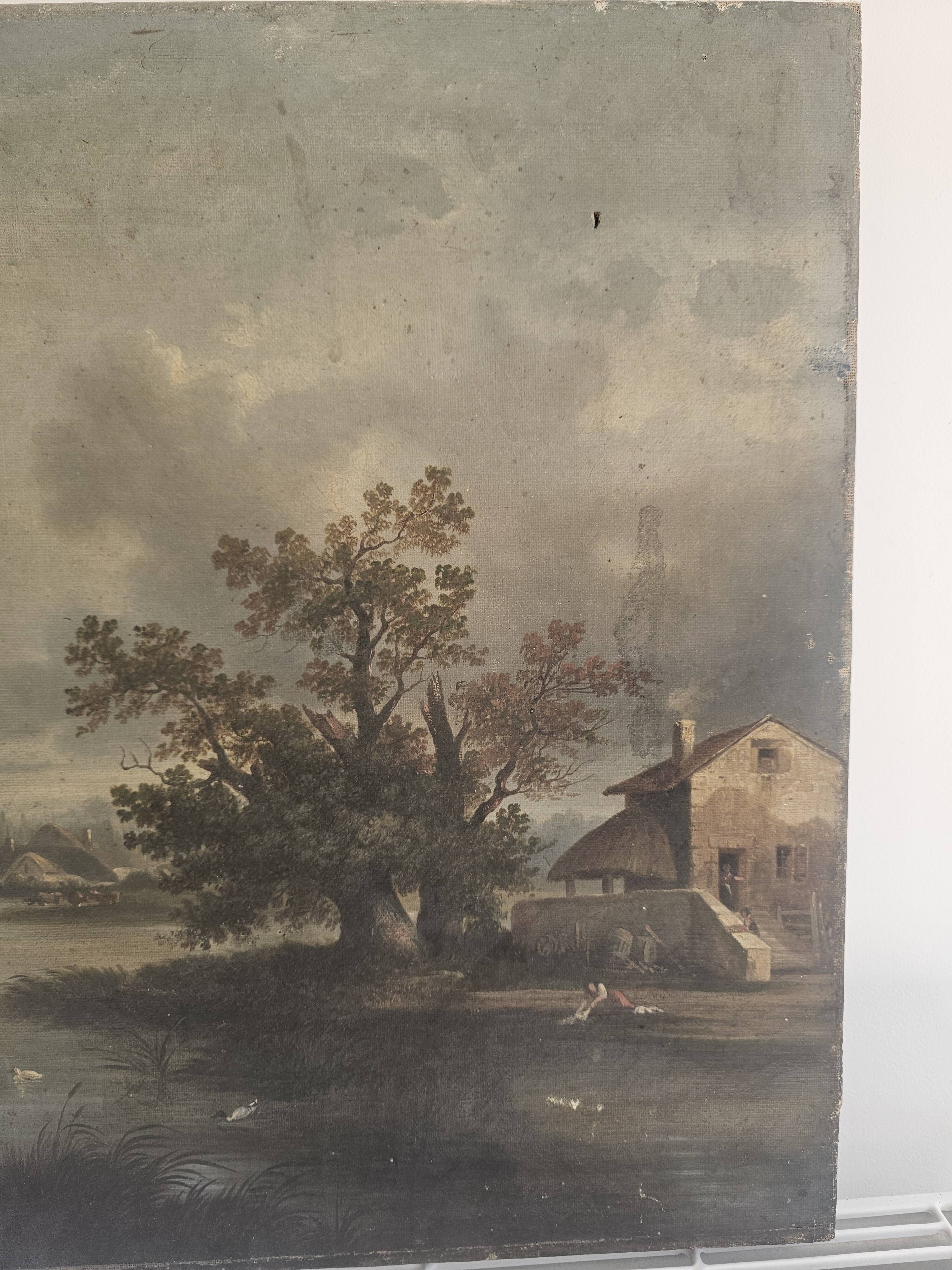 Oil Painting on Canvas Countryside Landscape School XIX - Signed C. Rougeot 18
