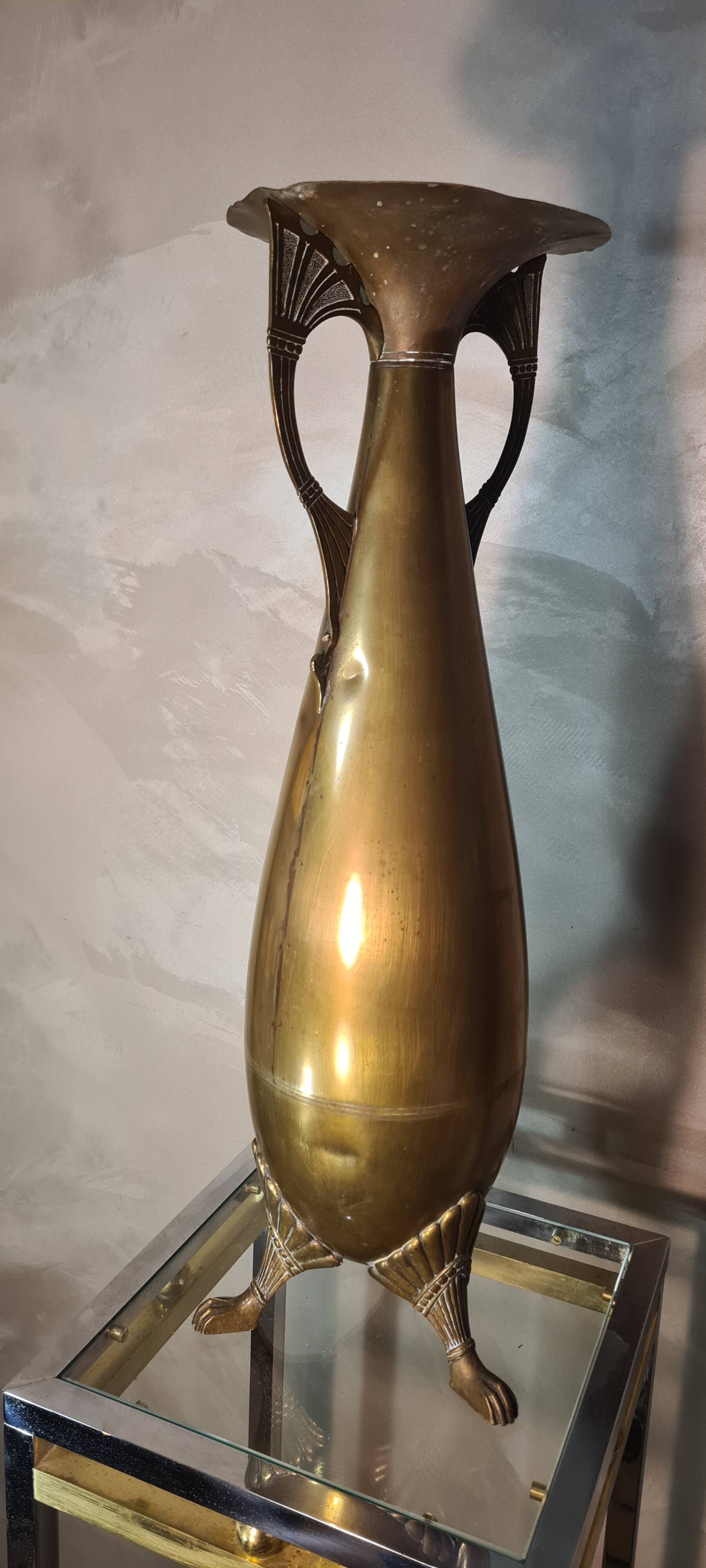 large brass vase empire style art nouveau 1880 to 1910, 60x20 beautiful condition for its age