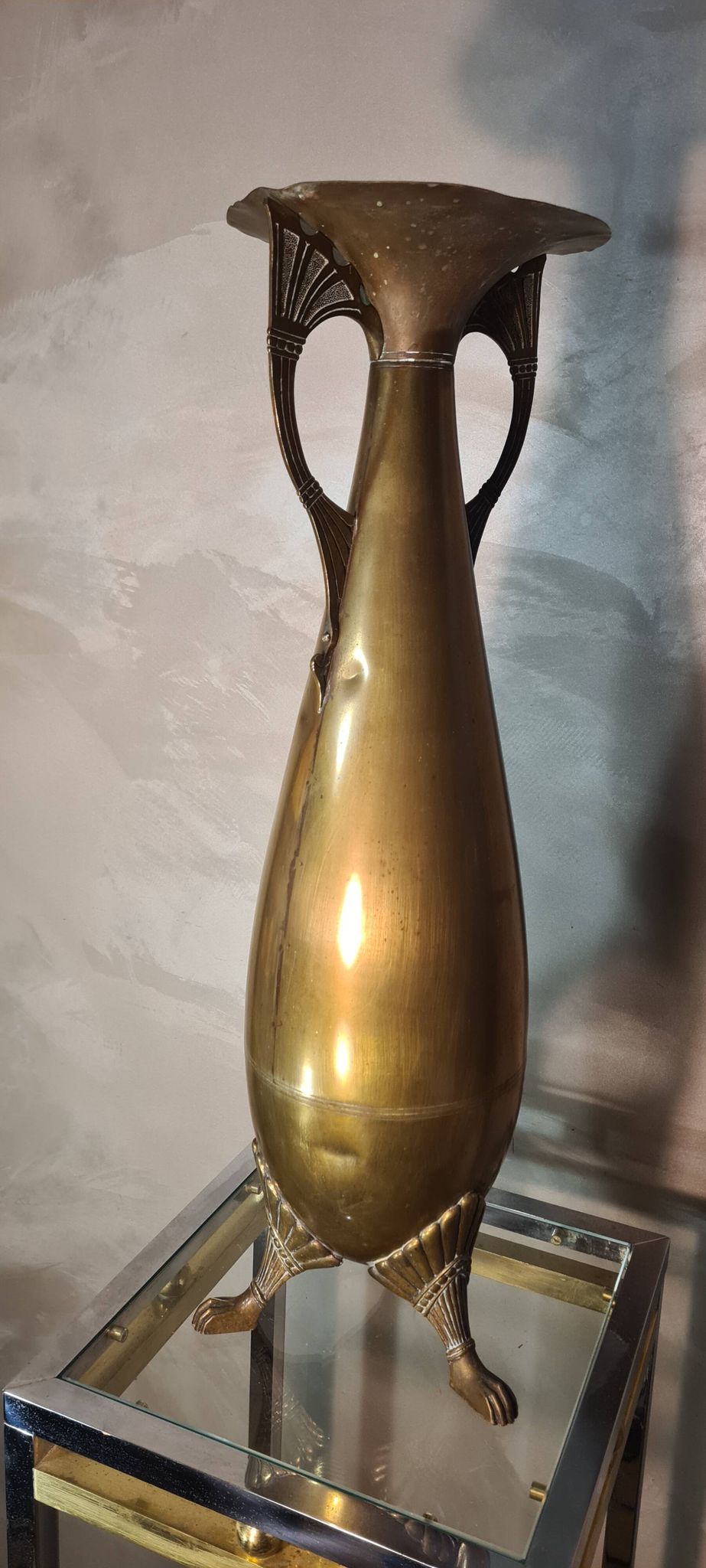large brass vase empire style art nouveau 1880 to 1910, 60x20 beautiful condition for its age