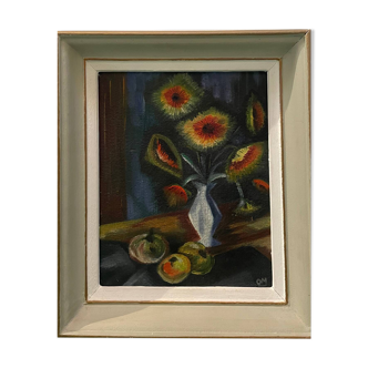 Tableau ancien nature morte aux fleurs