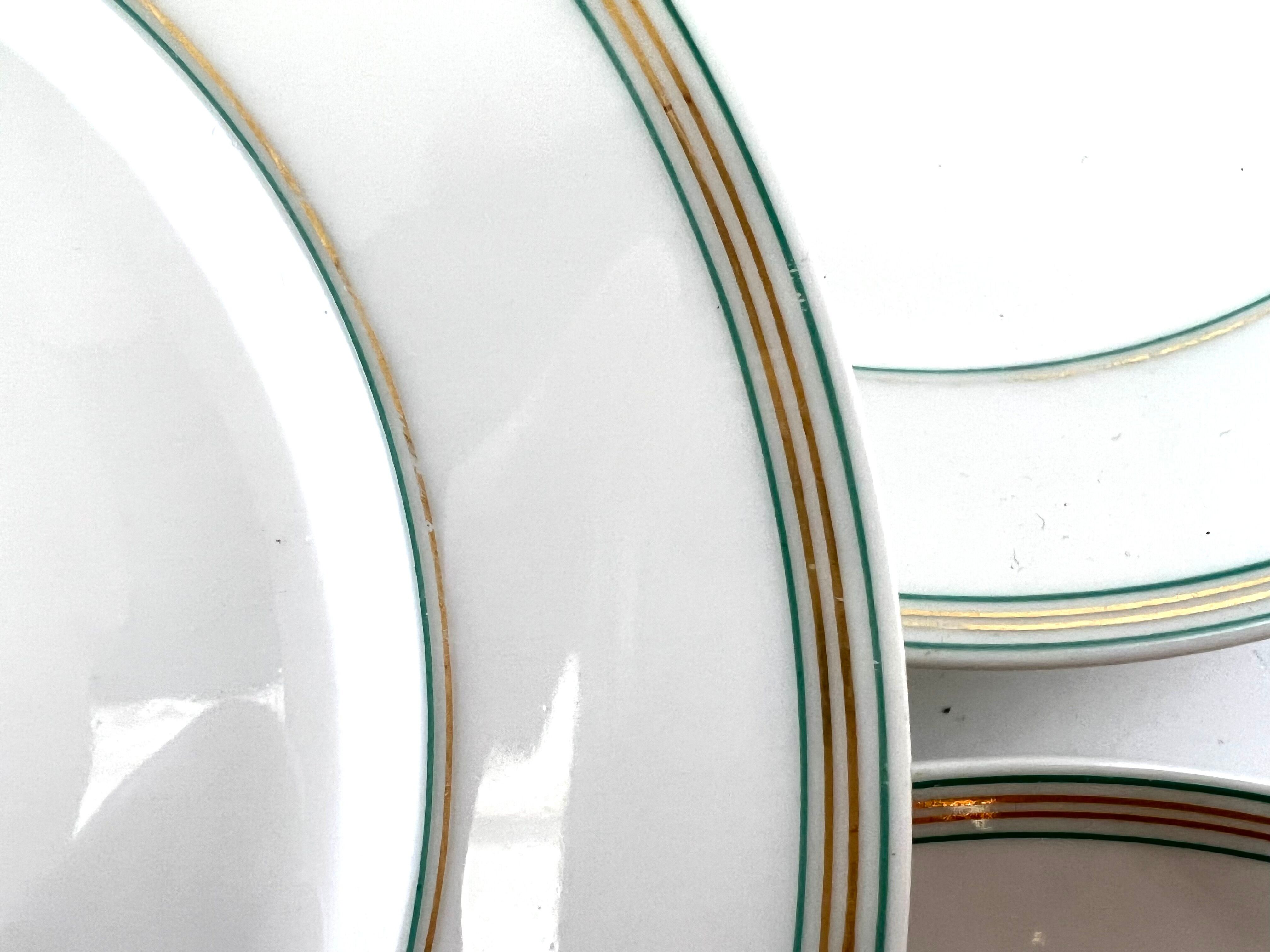 5 assiettes dessert blanche avec liseré vert 19,5cm