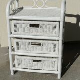 Small 3-drawer piece of furniture in vintage white rattan from 1970