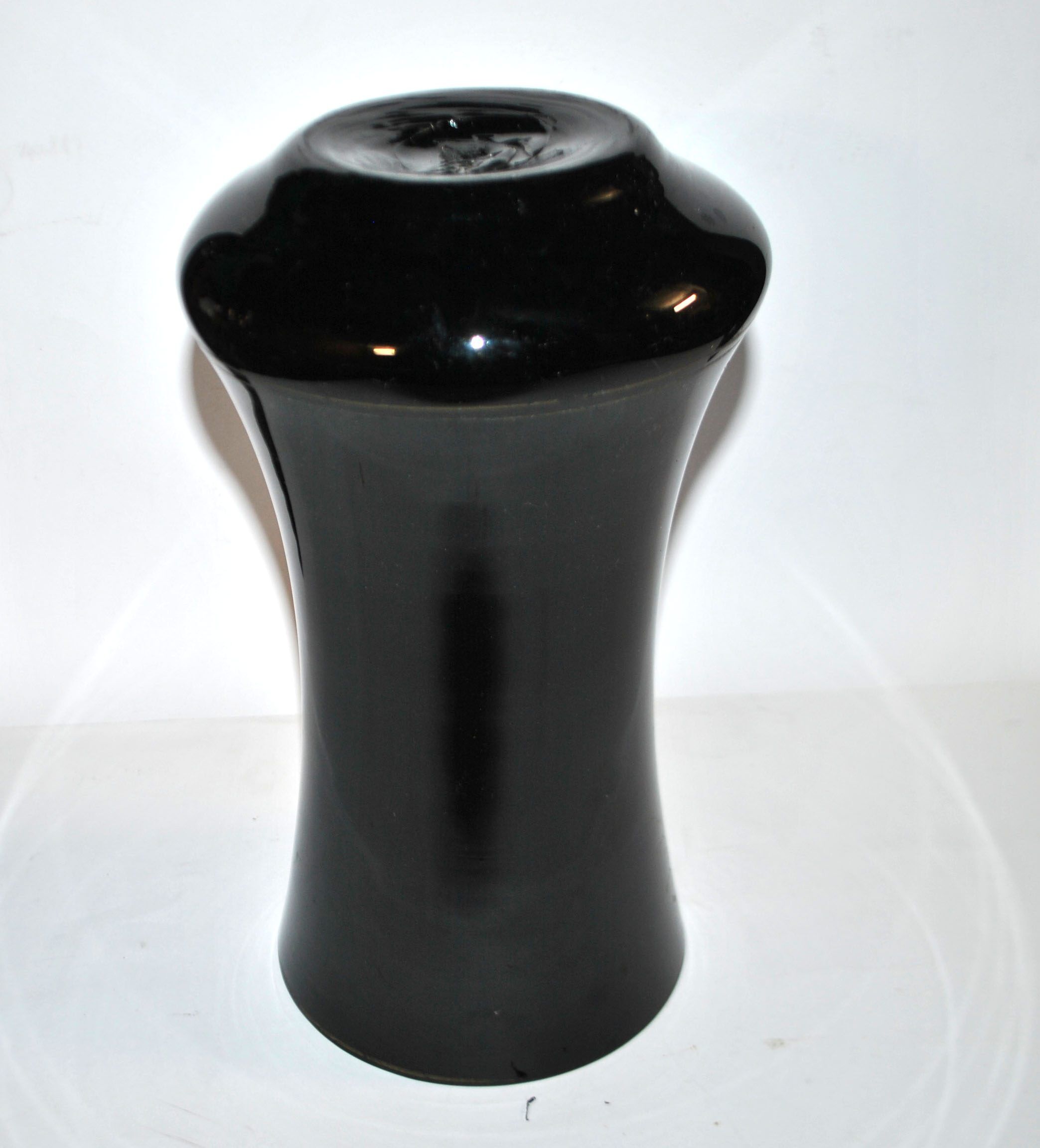 Charles X vase in black opaline with hand-painted floral enamel decoration, 30 cm.