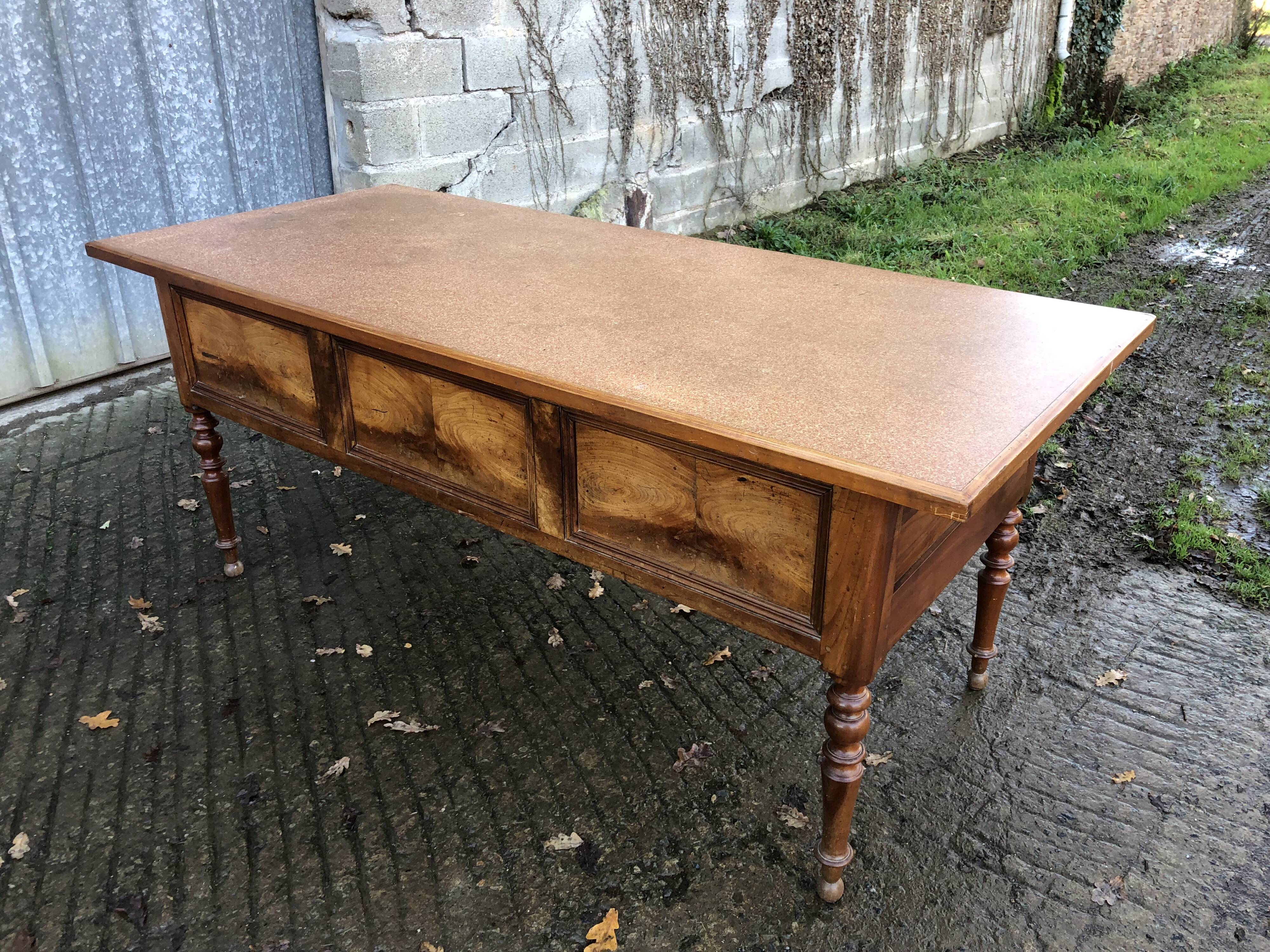 Solid cherry game table with 2 front drawers and panelled crosspieces.