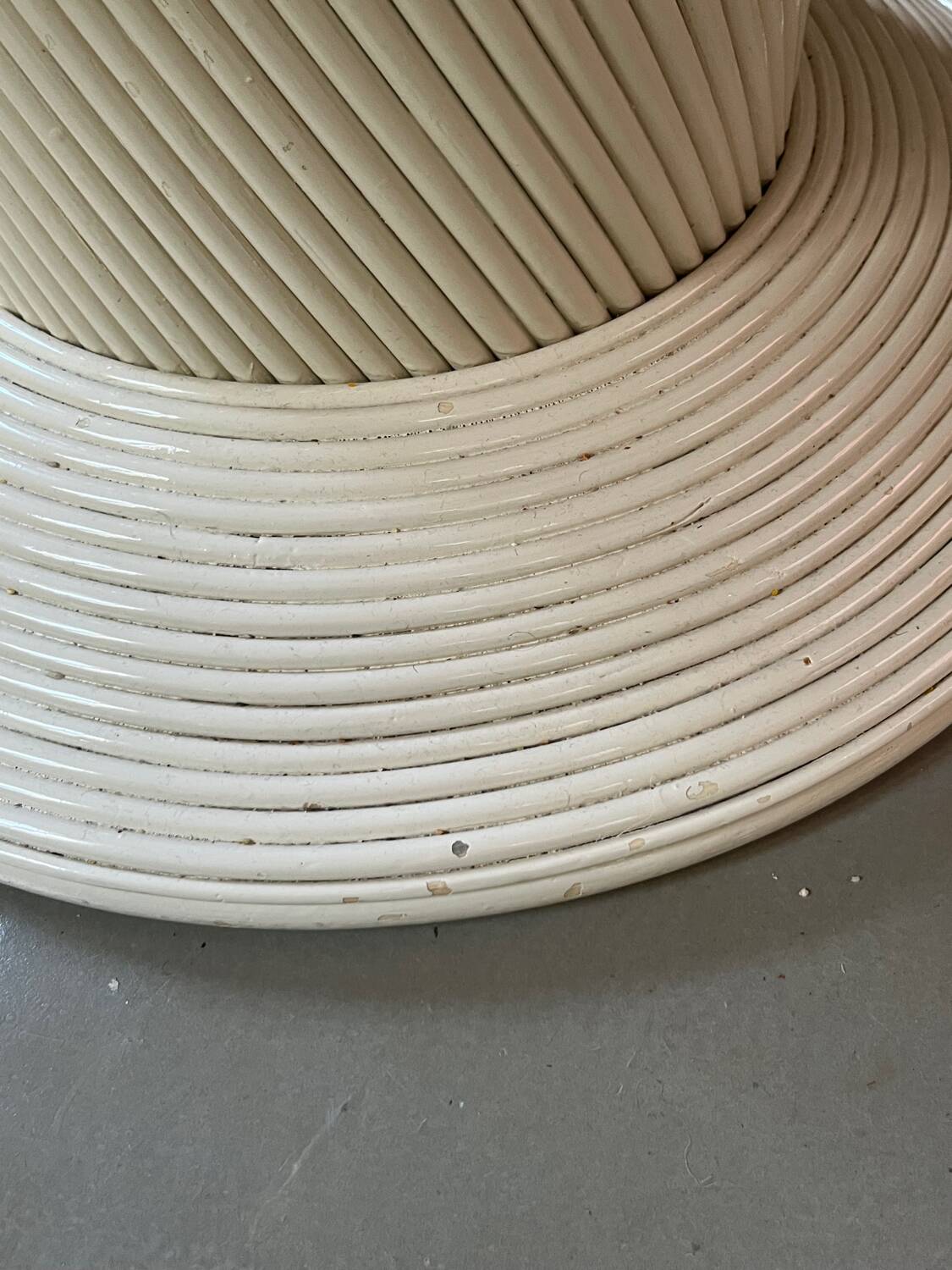 Vintage table, beige lacquered top and bamboo legs.