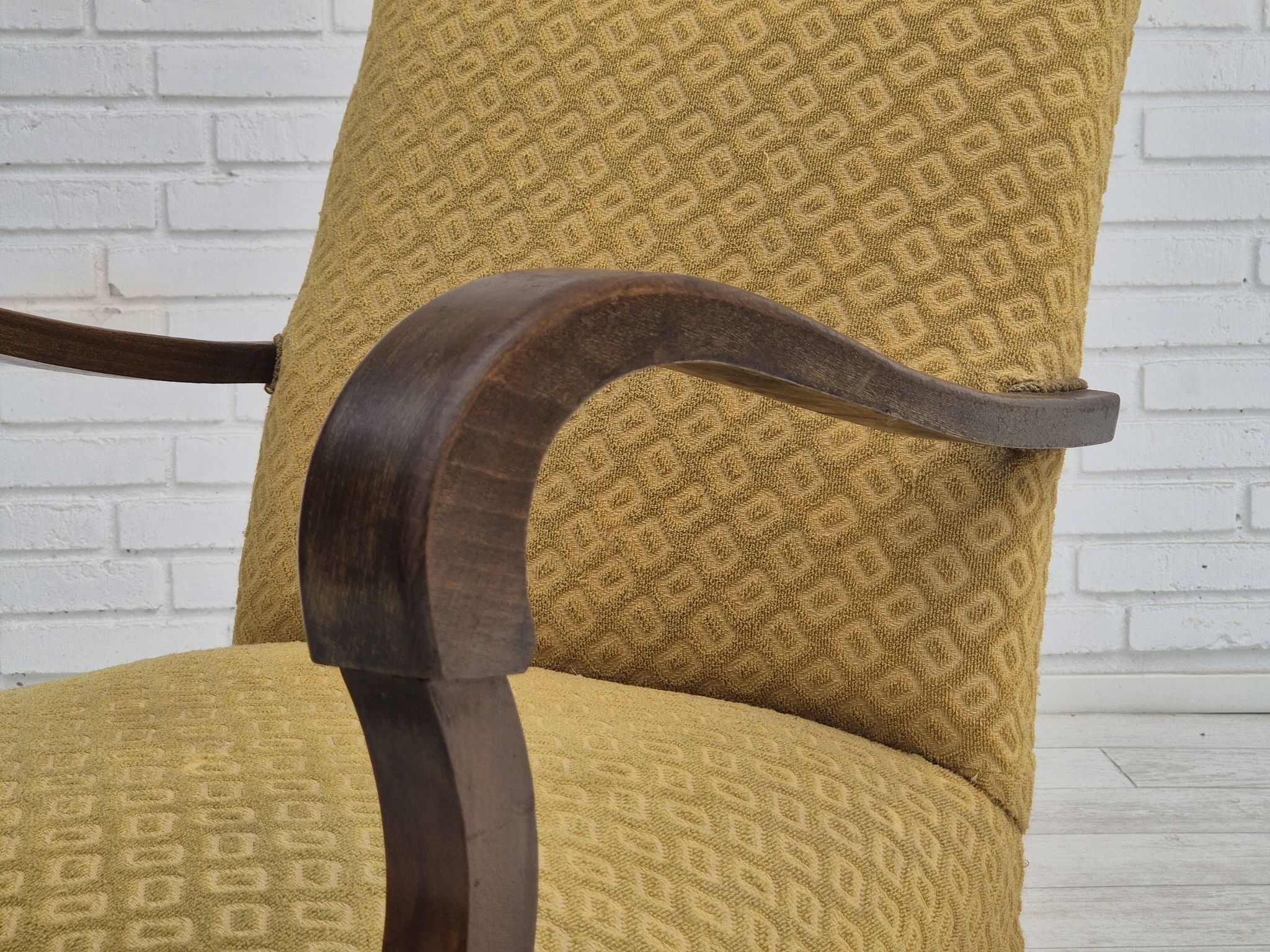 1950s, Danish design, armchair in original condition, furniture cotton/ wool fabric.