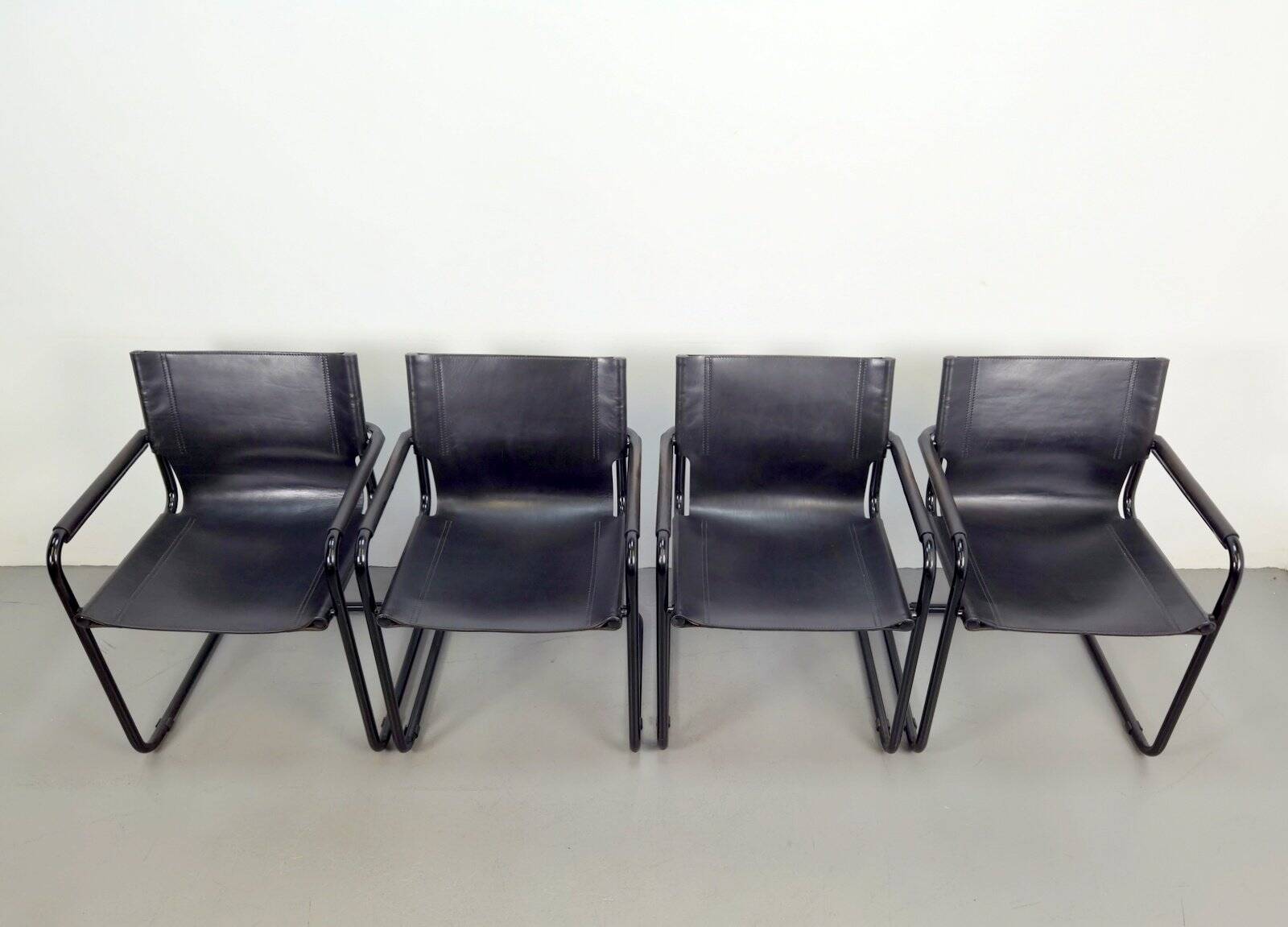 Mid-Century Modern Bauhaus Leather B34 Armchairs by Mart Stam & Marcel Breuer for Fasem, Italy, 1980, Set of 4