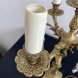 Paire de girandoles, candélabres, bronze, putti, cristal, 4 feux, pampilles, fin XIXème