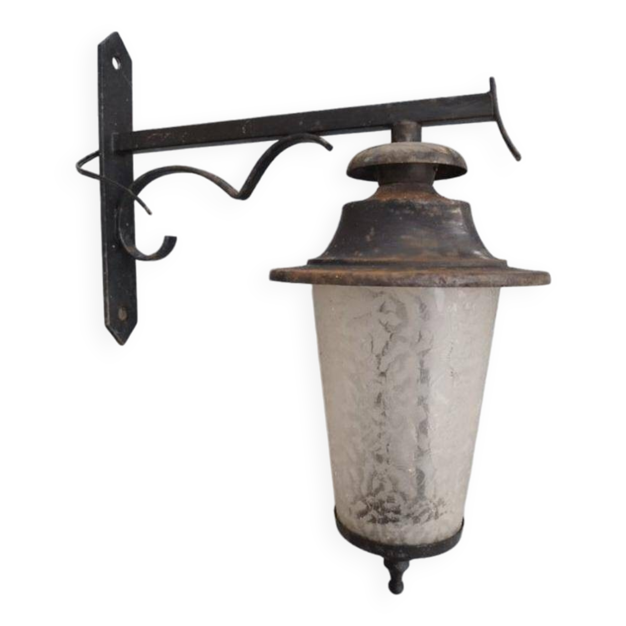 Antique courtyard wall lamp, industrial iron and glass globe