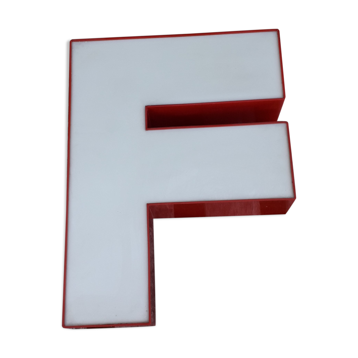 Red and white sign "f" letter