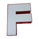 Red and white sign "f" letter