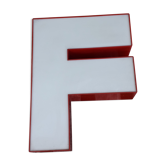 Red and white sign "f" letter