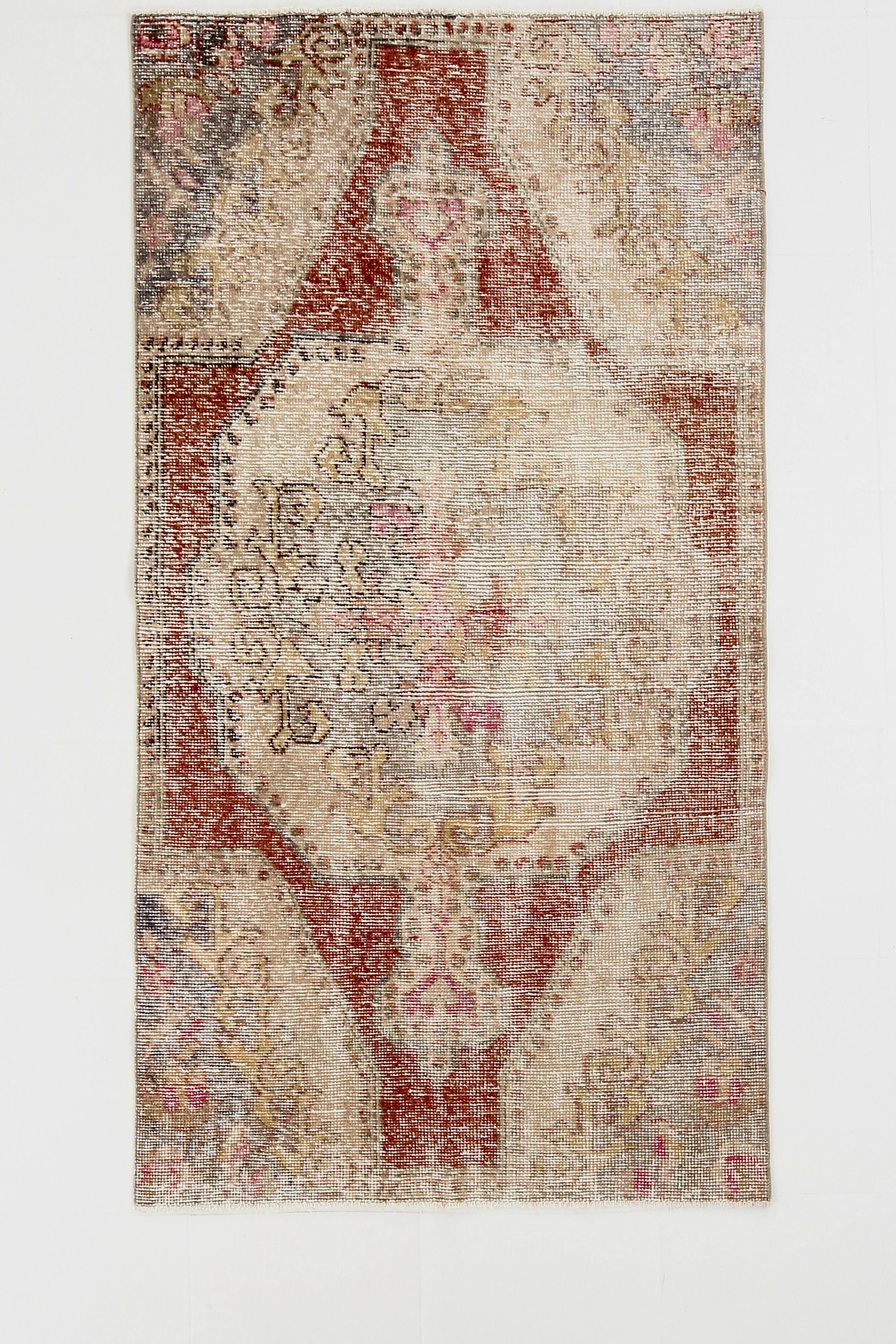 Vintage Red & Cream Oriental Turkish Rug, 110x199Cm