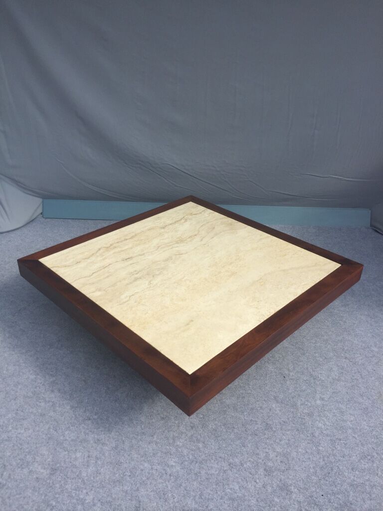 Coffee table year 70 wood and travertine