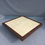 Coffee table year 70 wood and travertine