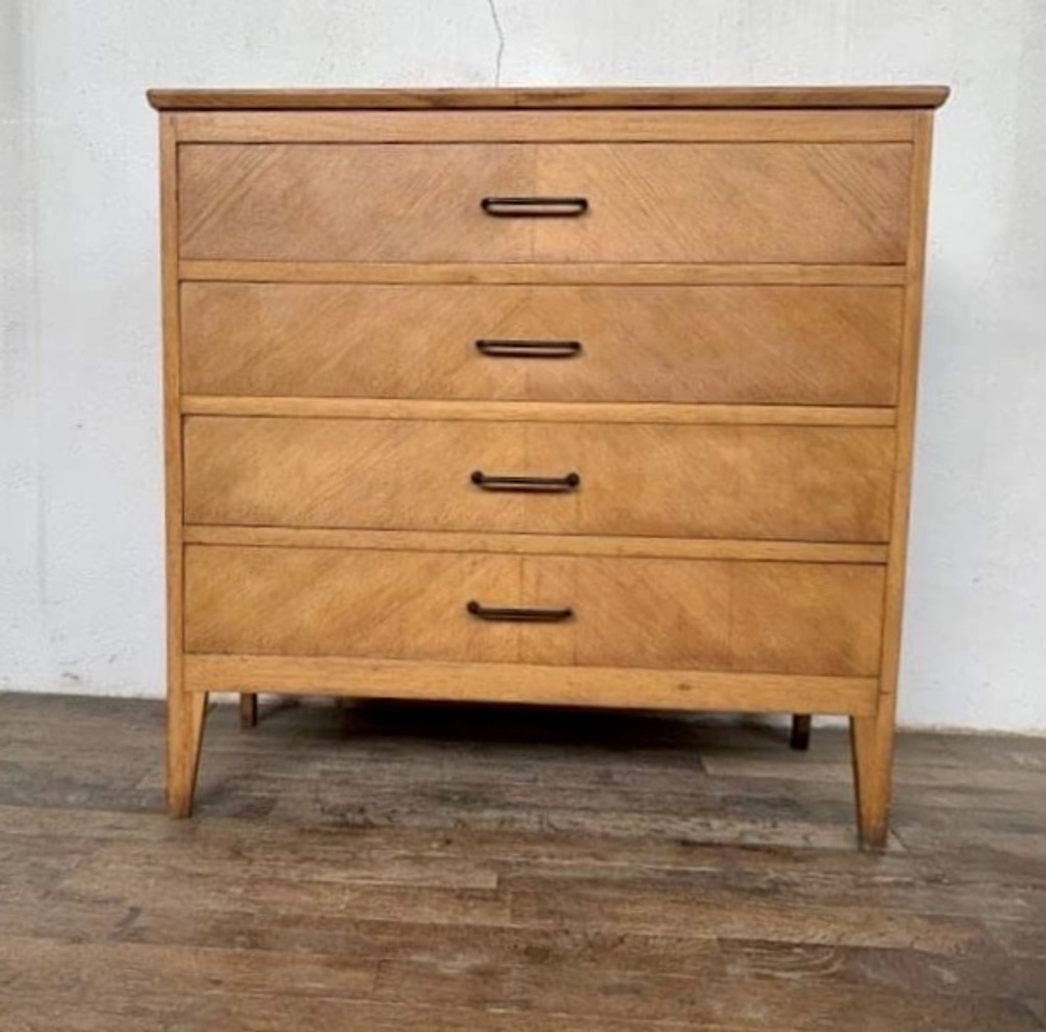 Commode à 4 tiroirs en chêne clair vintage des années 1950