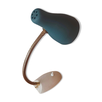 Swan-necked bedside lamp in cream brass and grey blue