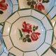 6 hollow plates in faience decor red pinks and green leaves