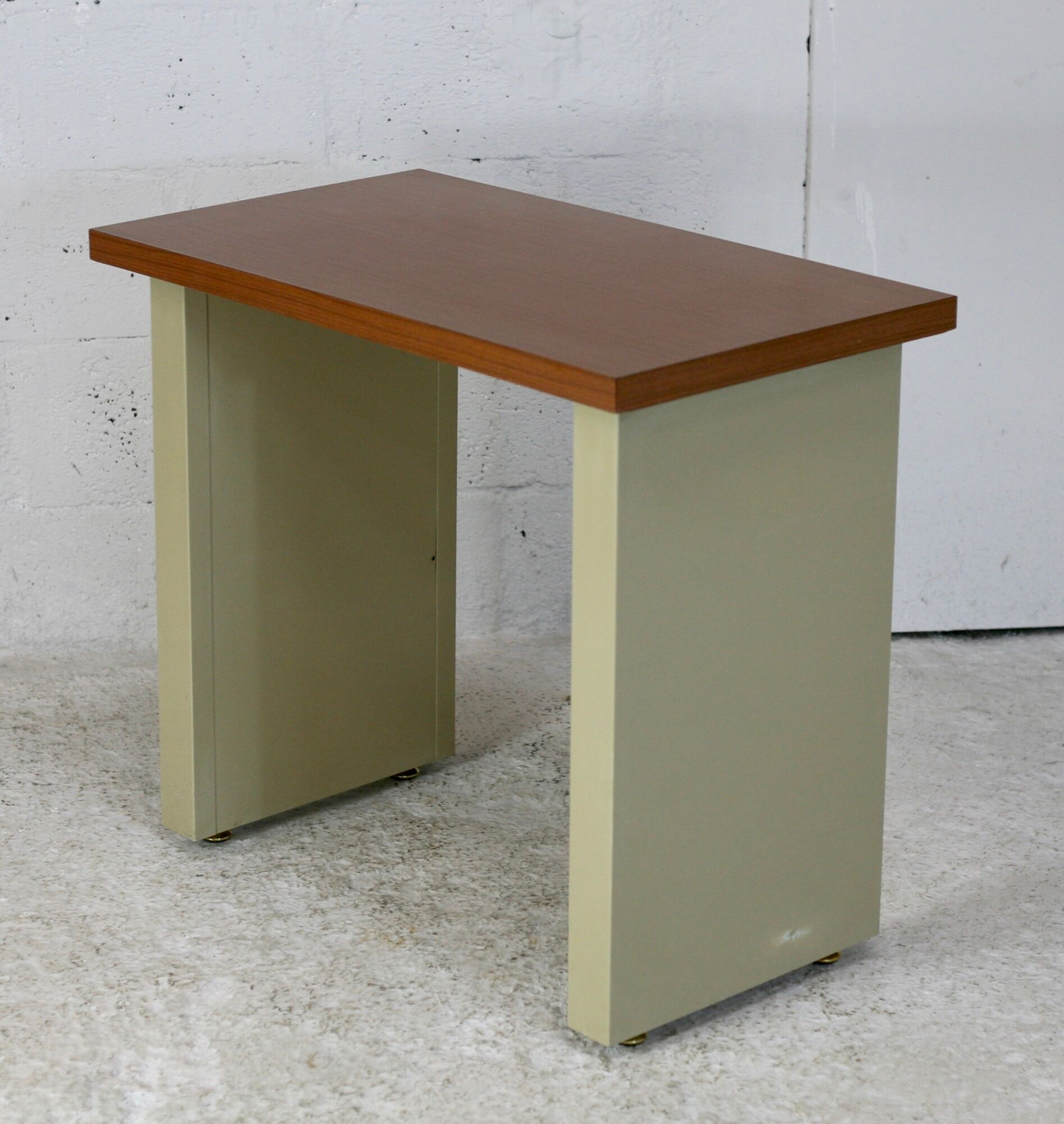 Minimalist desk, lacquered steel, formica top. France, circa 1970