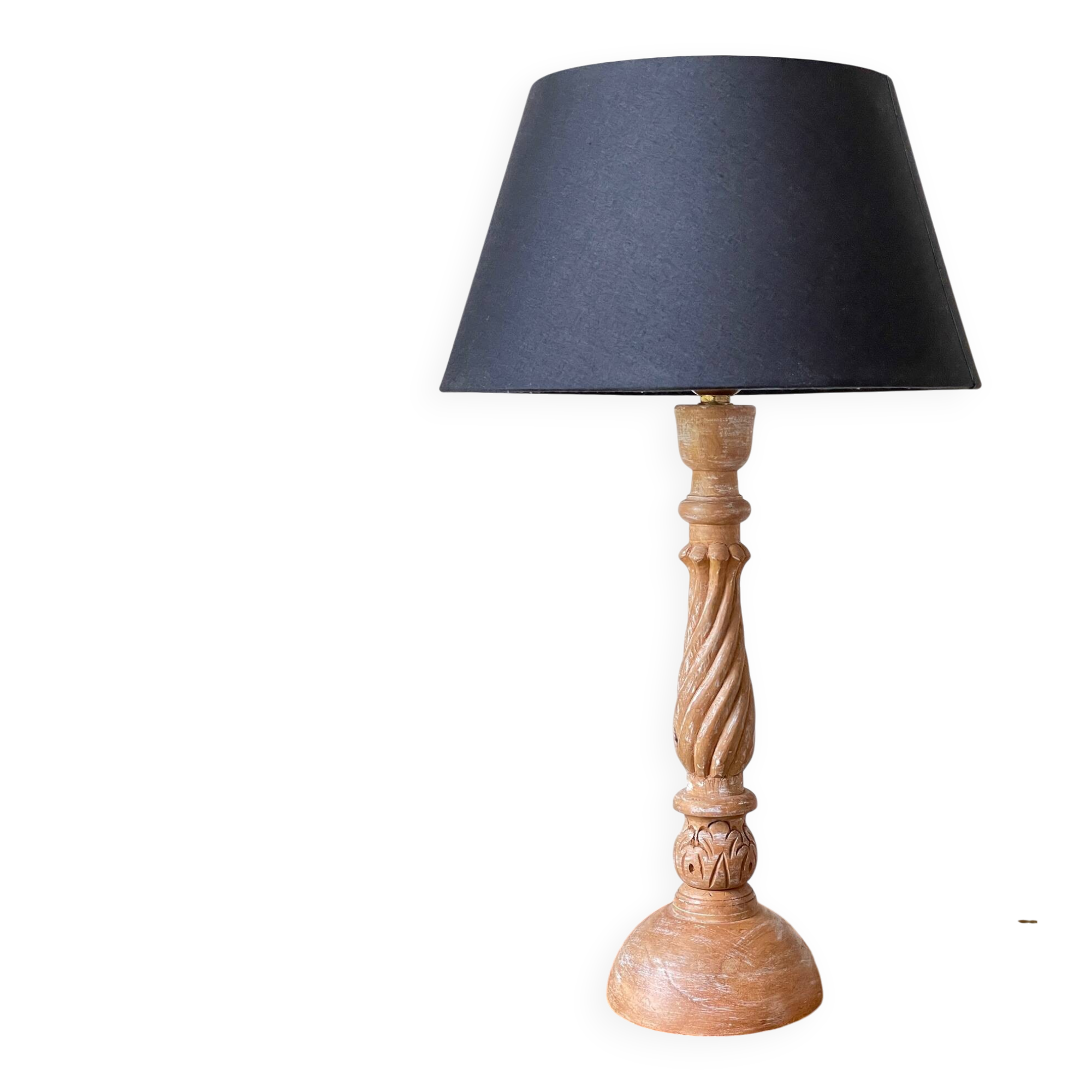 Carved wood lamp