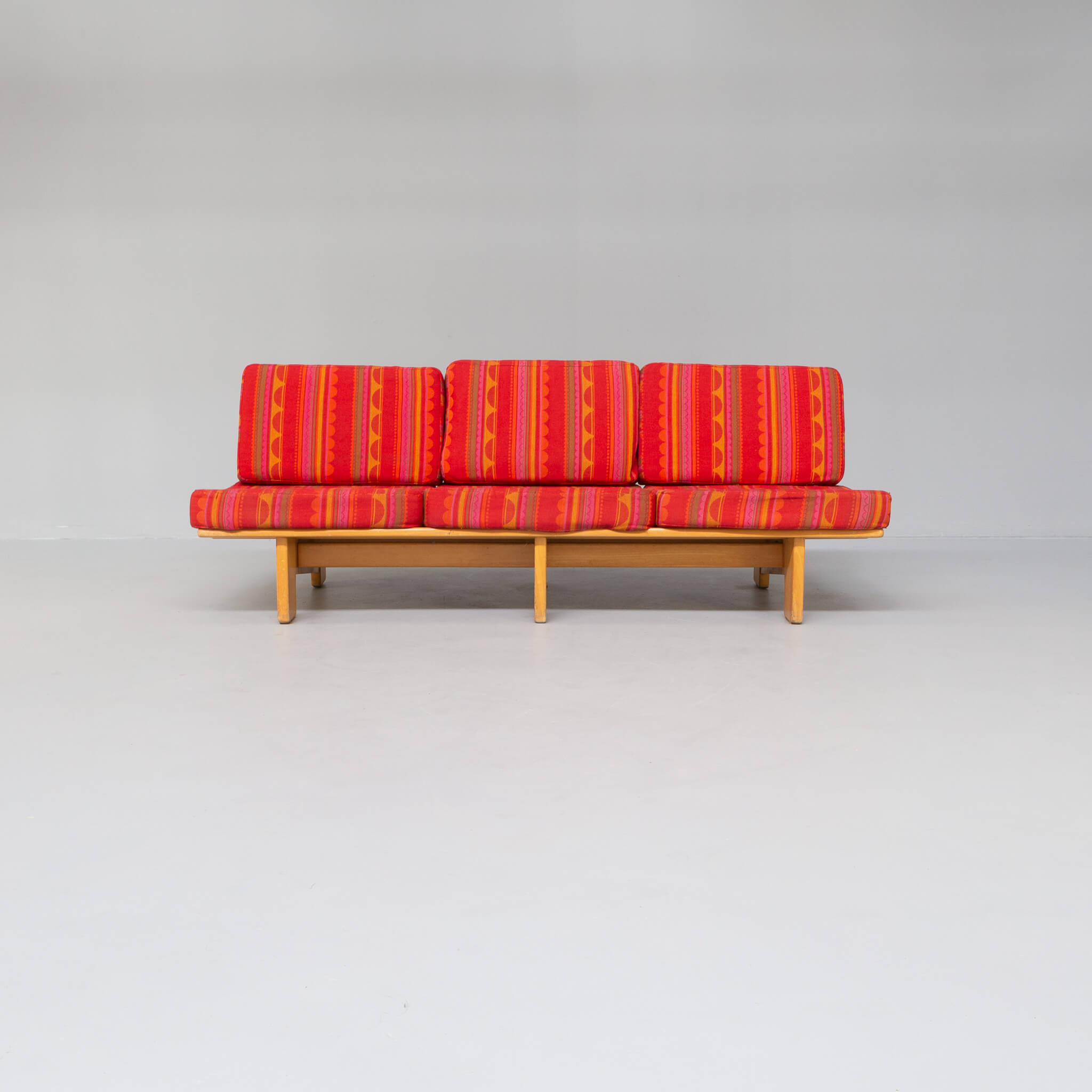 80s low three seat slatted bench / sofa