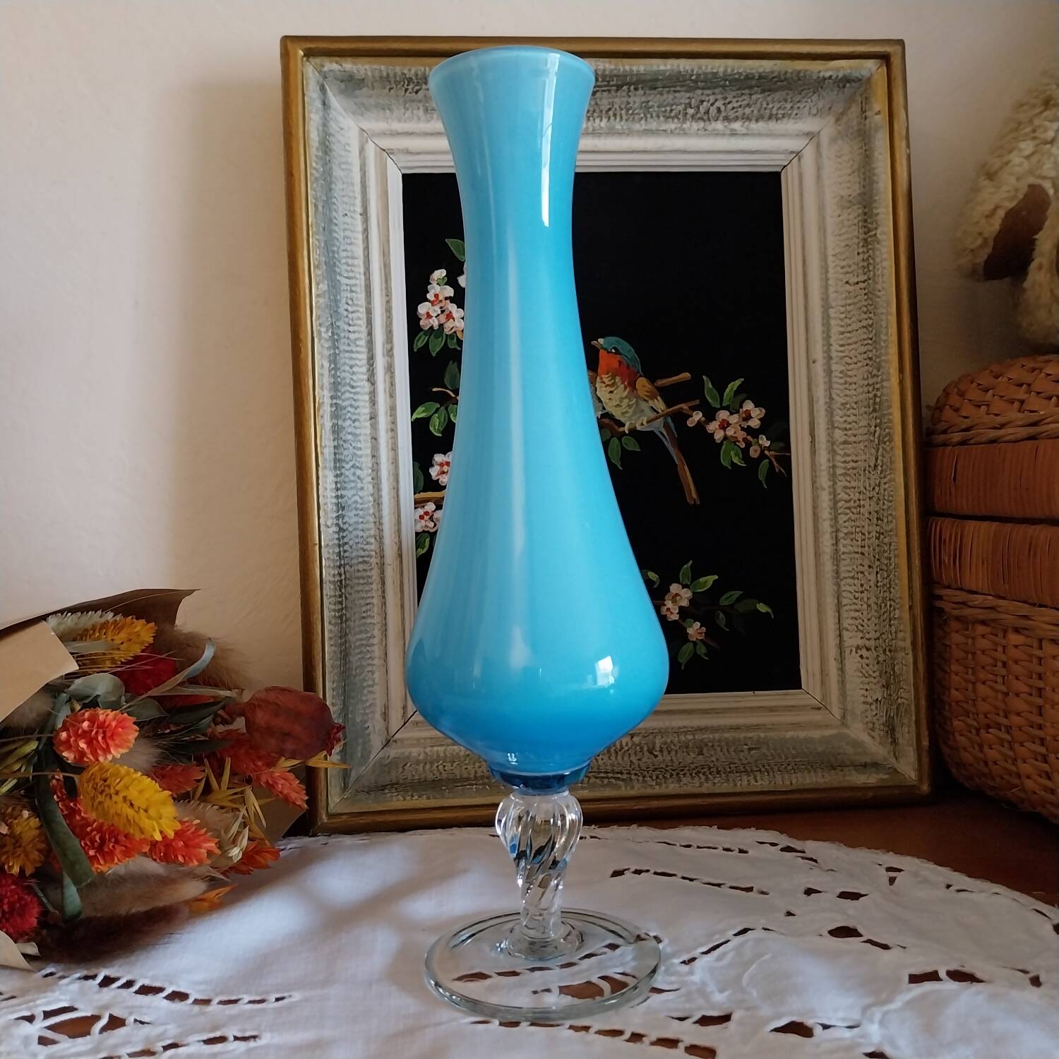 Soliflor in opalescent blue vintage opaline